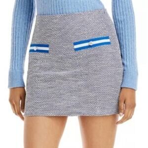 AQUA Ladies Navy Blue & White Tweed Stretch Mini Skirt, Size Large, NWT!